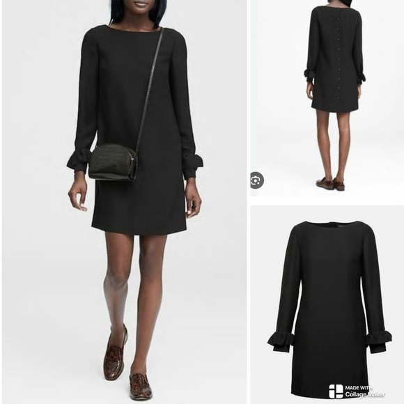 Banana Republic black button back ruffle cuff shift dress - Picture 1 of 10